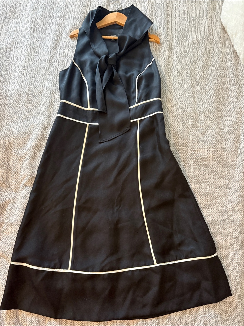 Jacobs Black Midi Dress with Cream Piping and Neck Tie